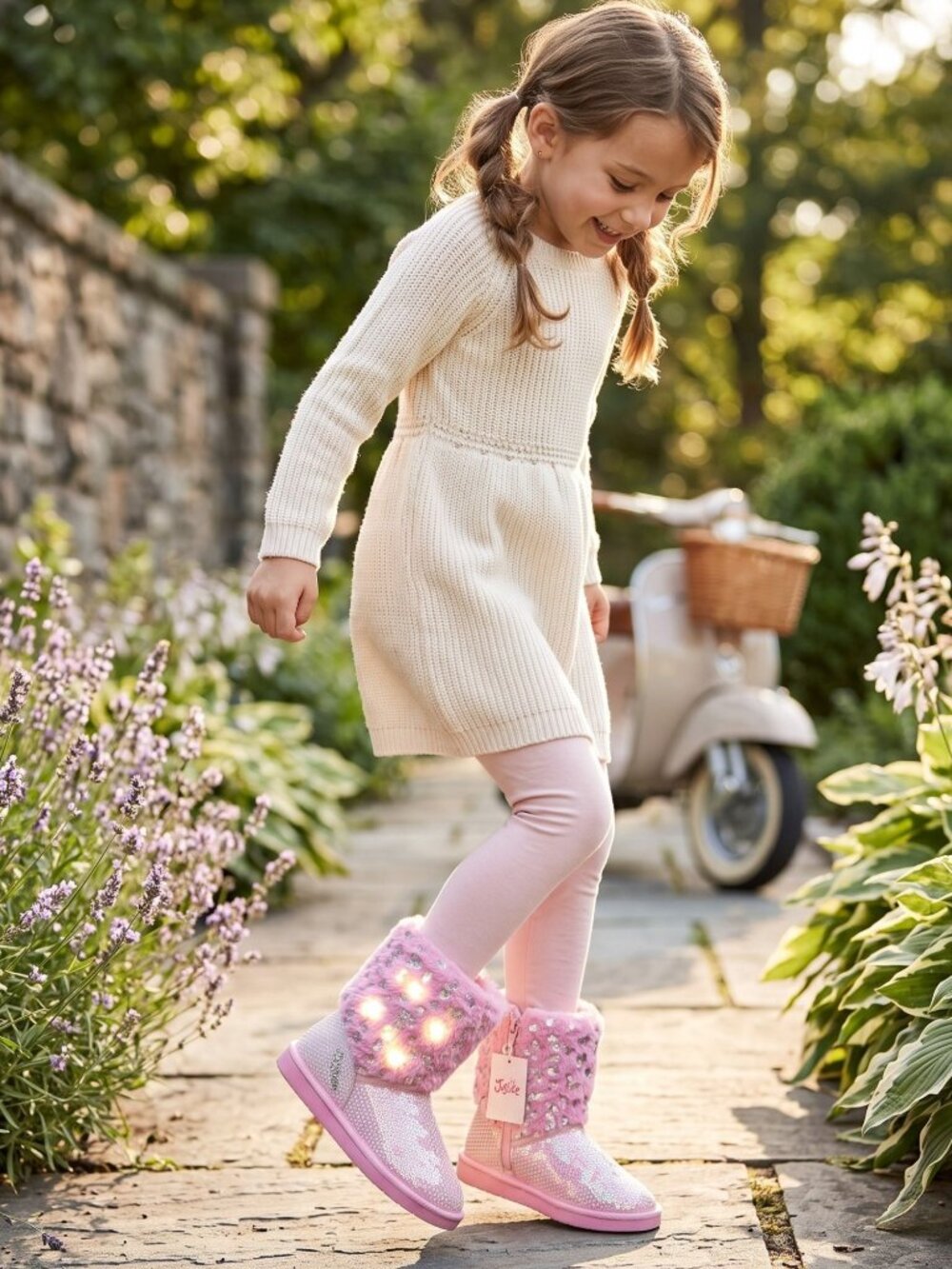 Justice ✦ Sparkly Faux Fur Boots ✦ Pink Sequin Glitter Accents Light‑Up Sides 3
